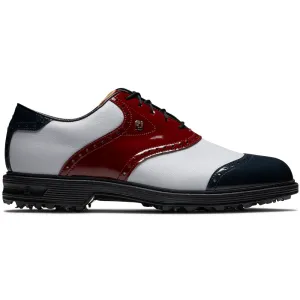 Built for the Bold Footjoy Premiere Series Wilcox Spiked Waterproof Shoes - White/Navy/Wine