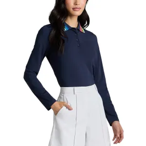 Independence Day Sale Redefine Classic G/Fore Women'S Contrast Collar Silky Tech Long Sleeve Golf Polo Shirt - Twilight