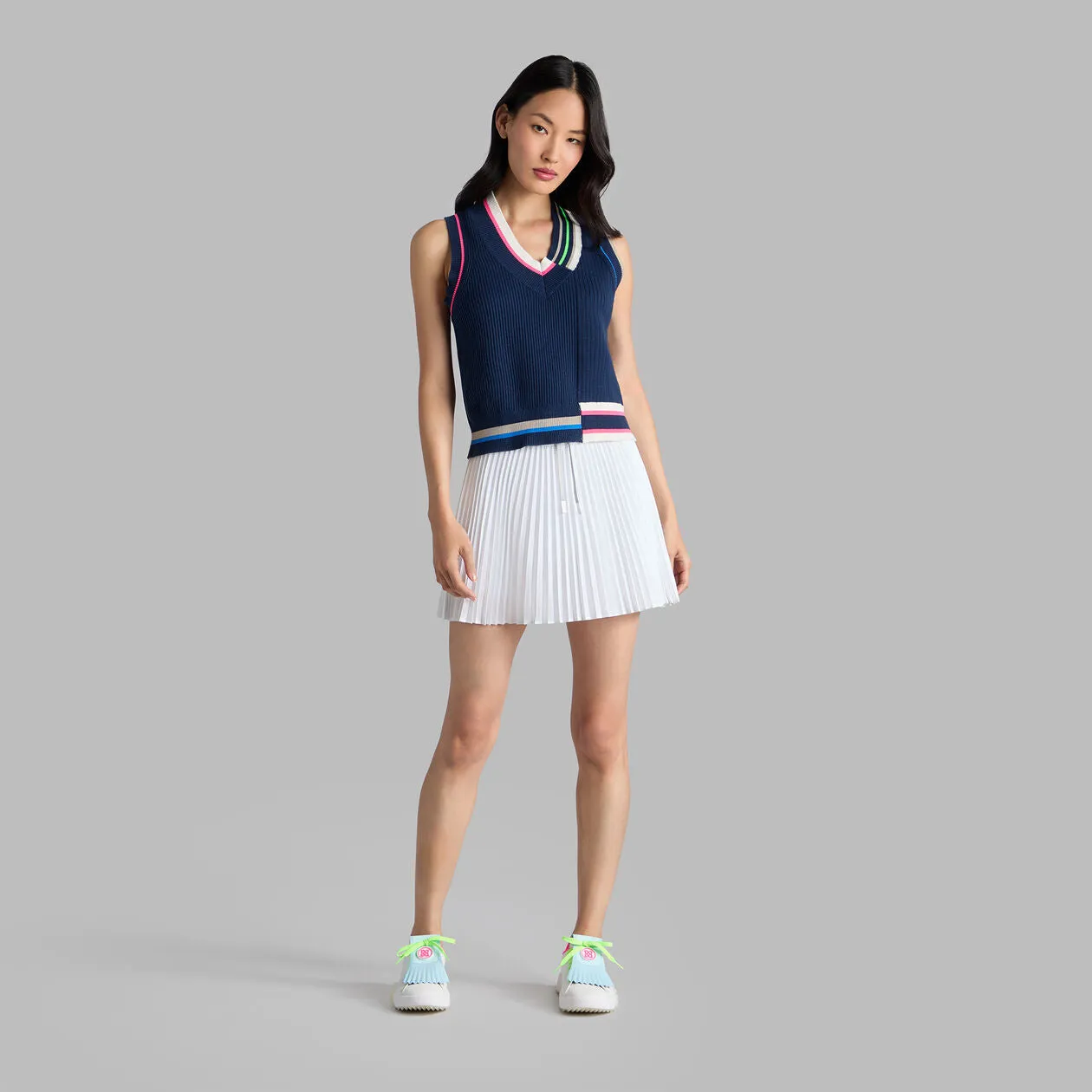 G/Fore Women'S Engineered Stripe Sweater Golf Vest - Twilight Make a Statement