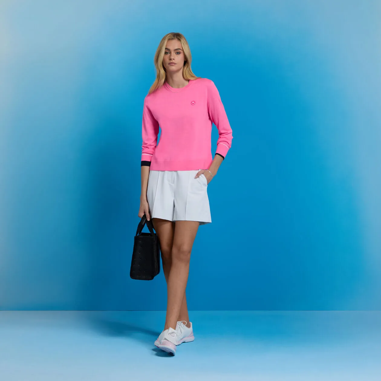 G/Fore Women'S Happy G'S Merino Wool Golf Sweater - Knockout Pink Never Just Walk