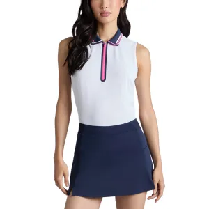 G/Fore Women'S Rib Collar Tech Pique Sleeveless Golf Polo Shirt - Snow Sweetest Day Sale