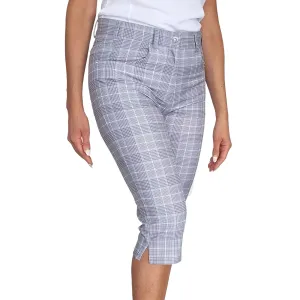 Glenmuir Women'S Phoebe Lightweight Stretch Performance Golf Capri Pants - Light Grey/ White Check Great Value