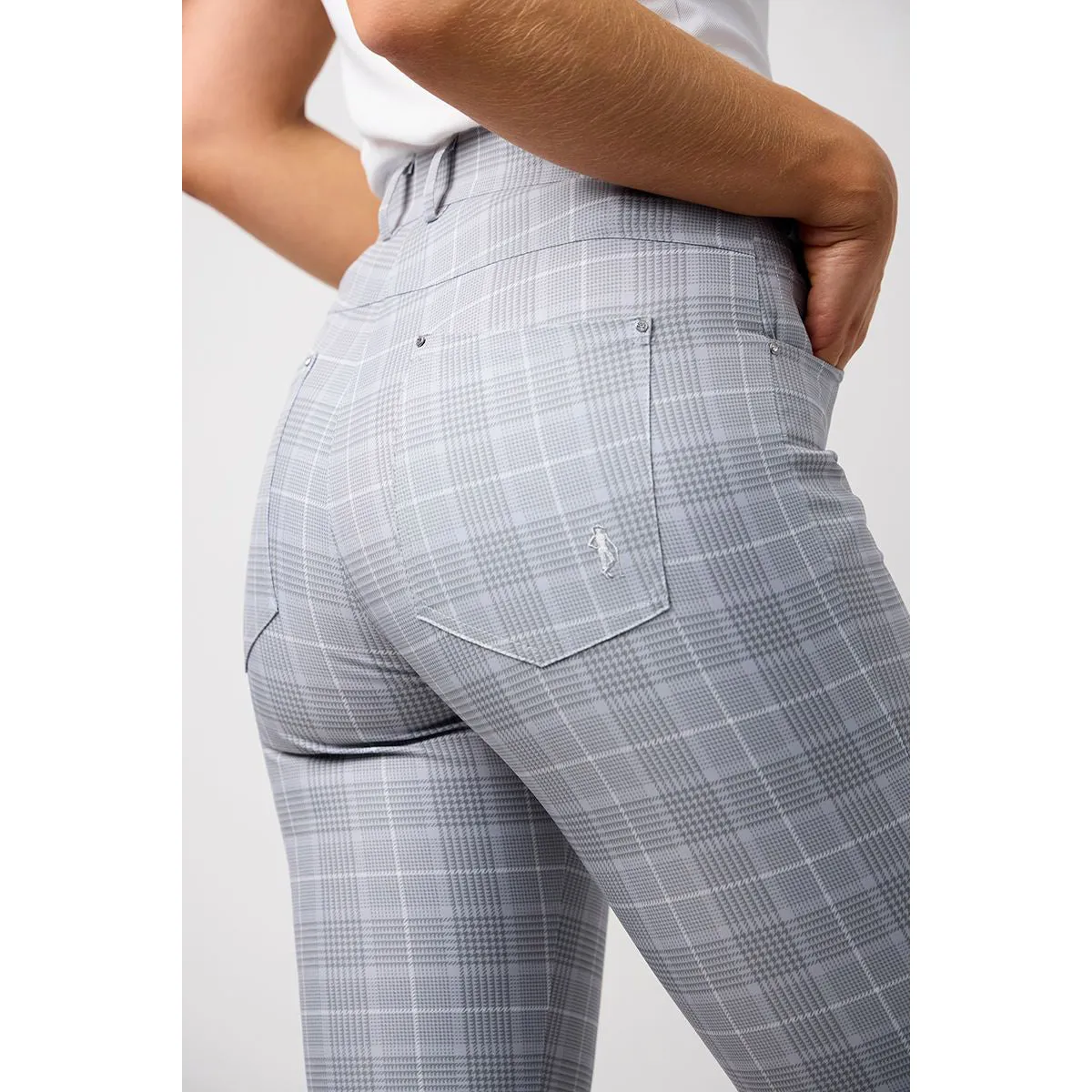 Clearance Sale All Eyes on You Glenmuir Women'S Phoebe Lightweight Stretch Performance Golf Capri Pants - Light Grey/ White Check