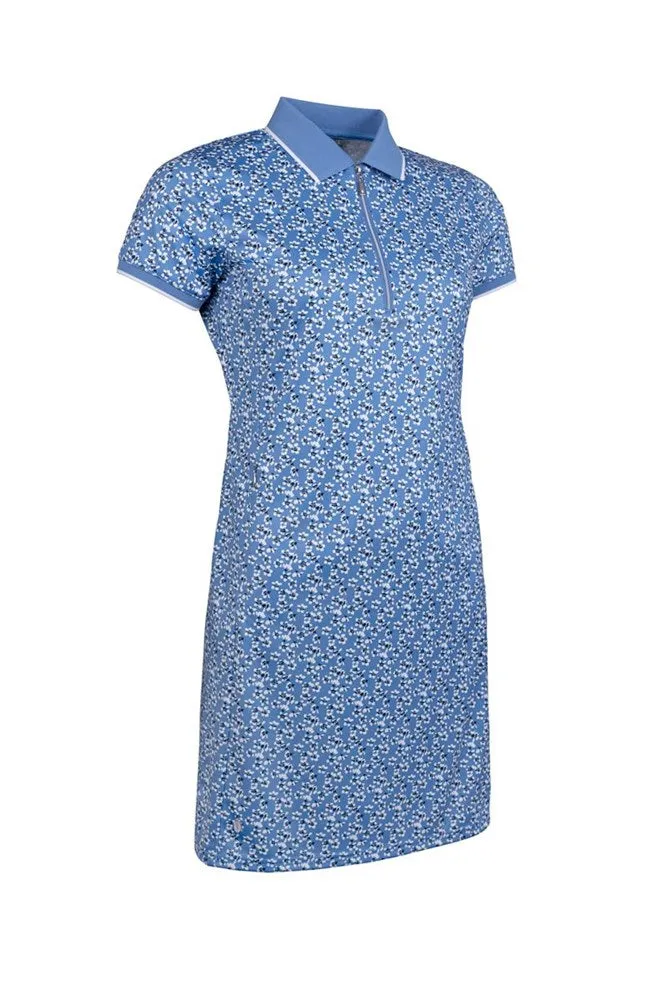Glenmuir Women'S Victoria 1/4 Zip Performance Golf Polo Dress - Light Blue Flowers Back To School Sale