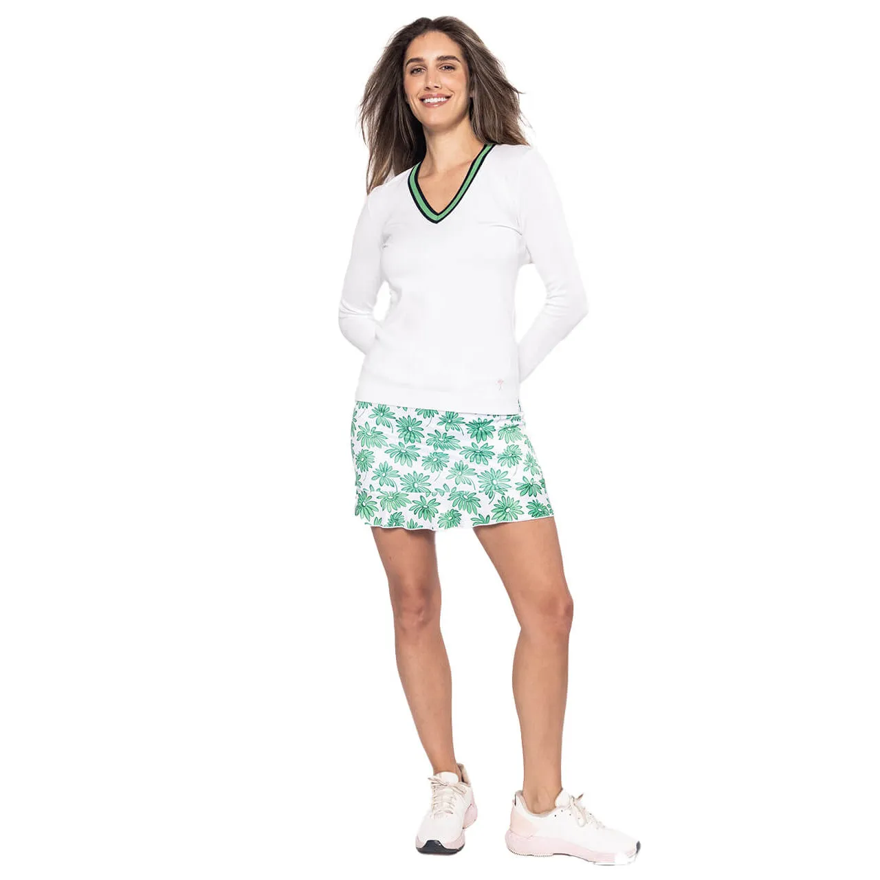 Feel the Energy Unapologetically You Golftini Women'S Fashion V-Neck Sweater - White/Kelly Green