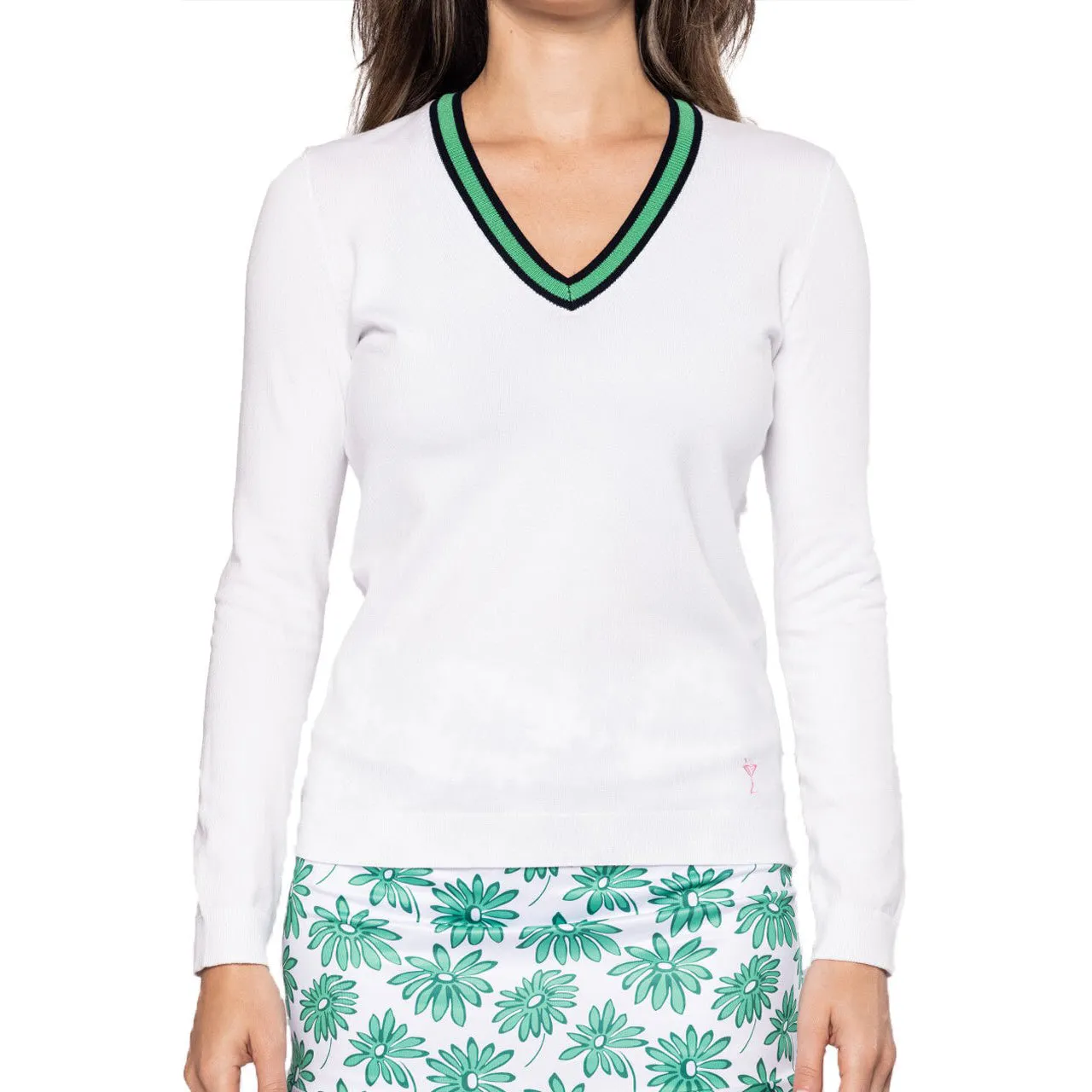 Spring Sale Mother's Day Sale Golftini Women'S Fashion V-Neck Sweater - White/Kelly Green