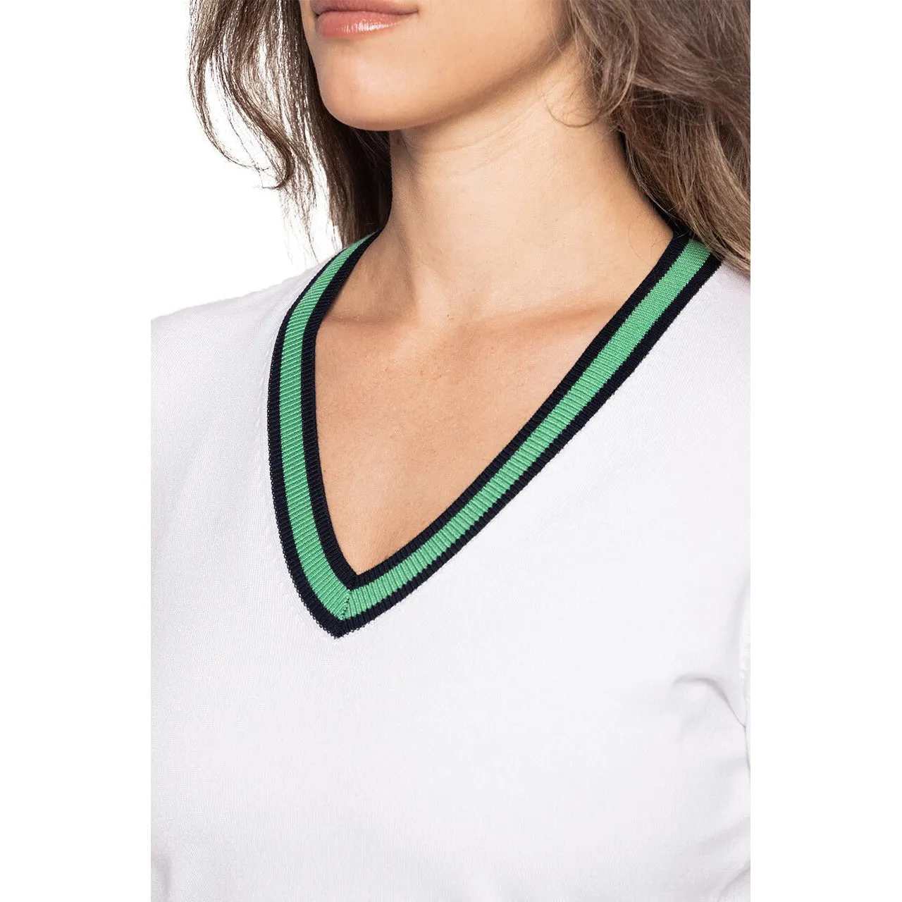 Confidence Starts Here Move Like You Mean It Golftini Women'S Fashion V-Neck Sweater - White/Kelly Green
