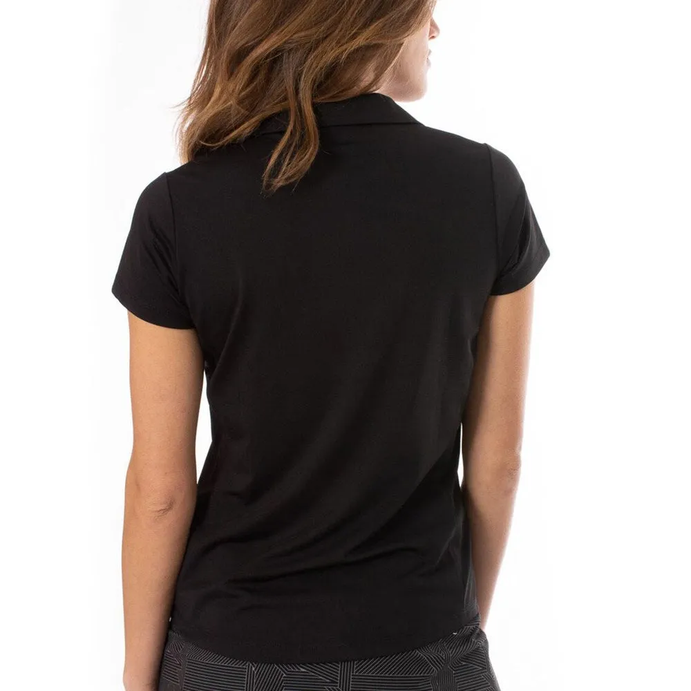 Golftini Women'S Short Sleeve Ruffle Golf Polo Shirt - Black Walk Loud