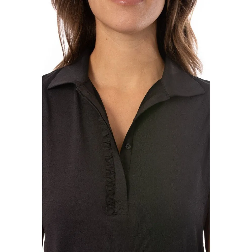 Golftini Women'S Short Sleeve Ruffle Golf Polo Shirt - Black Step into the Beat Never Just Walk