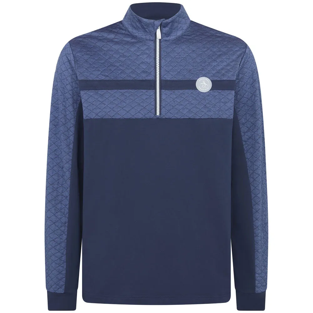 Original Penguin 1/4 Zip Heritage Block Pullover - Black Iris Halloween Sale
