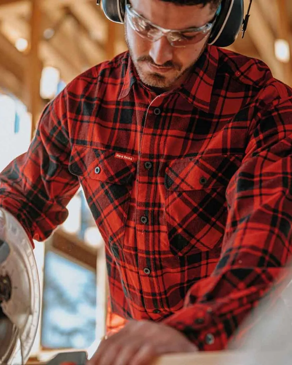 Hard Yakka Mens Lightweight Check Flannel Shirt Hiking Shirts for Men