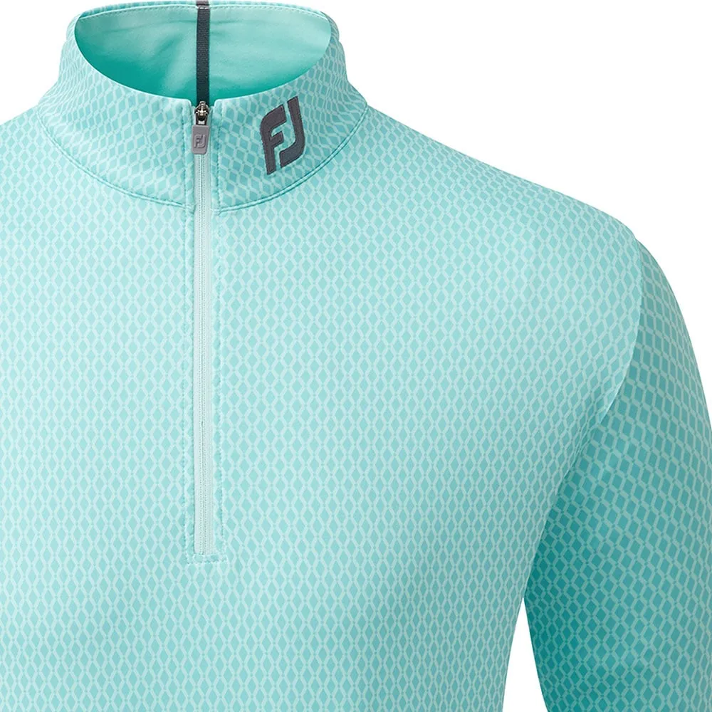 Footjoy Tonal Print Knit Chill-Out 1/2 Zip Pullover - Aqua Surf Unleash Your Power