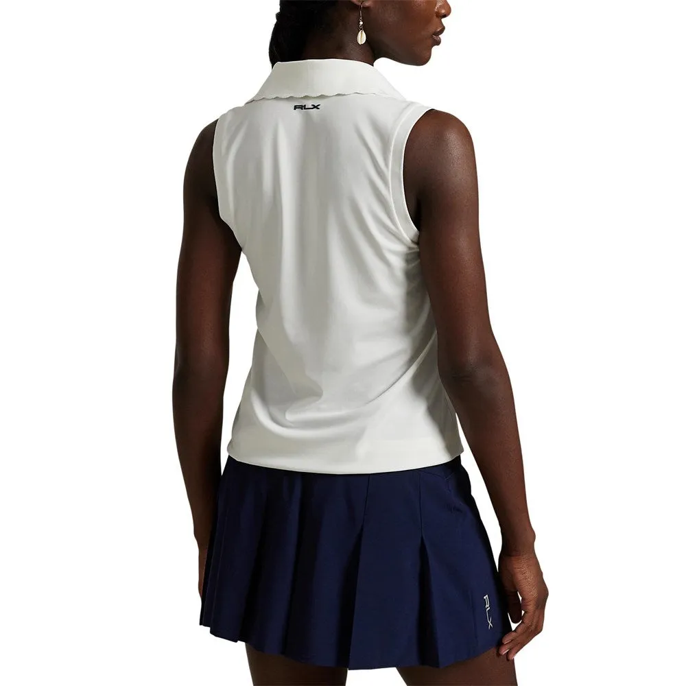 Rlx Ralph Lauren Women'S Tour Pique V-Neck Sleeveless Polo Shirt - Ceramic White Keep Going Strong Power Every Step