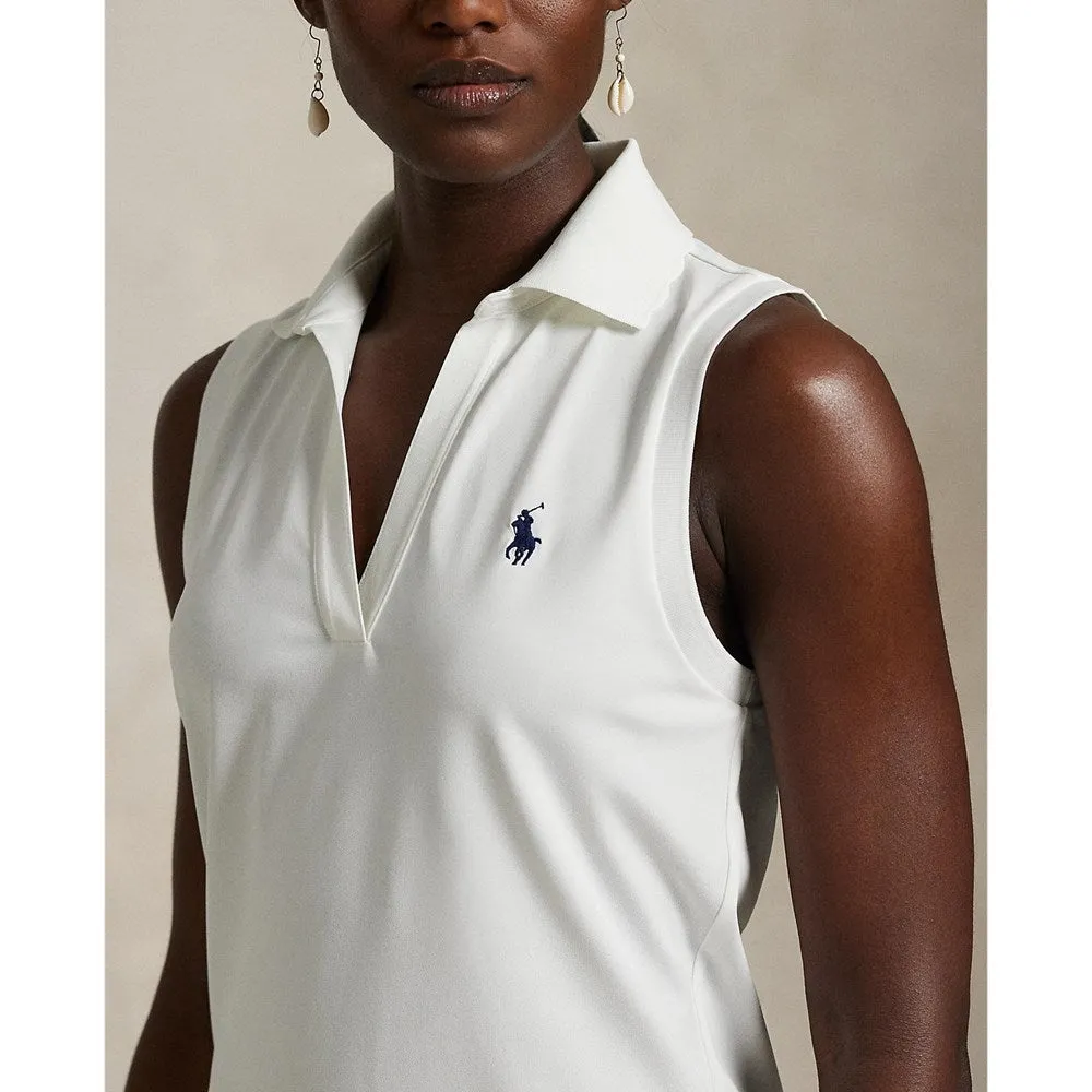 Rlx Ralph Lauren Women'S Tour Pique V-Neck Sleeveless Polo Shirt - Ceramic White Dare to Lead Walk with Power