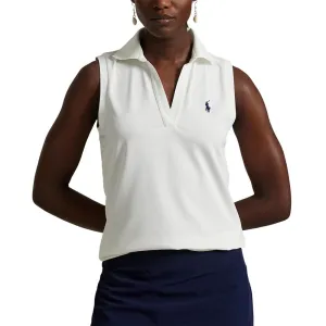 Move Beyond Ordinary The Fast Lane Choice Rlx Ralph Lauren Women'S Tour Pique V-Neck Sleeveless Polo Shirt - Ceramic White