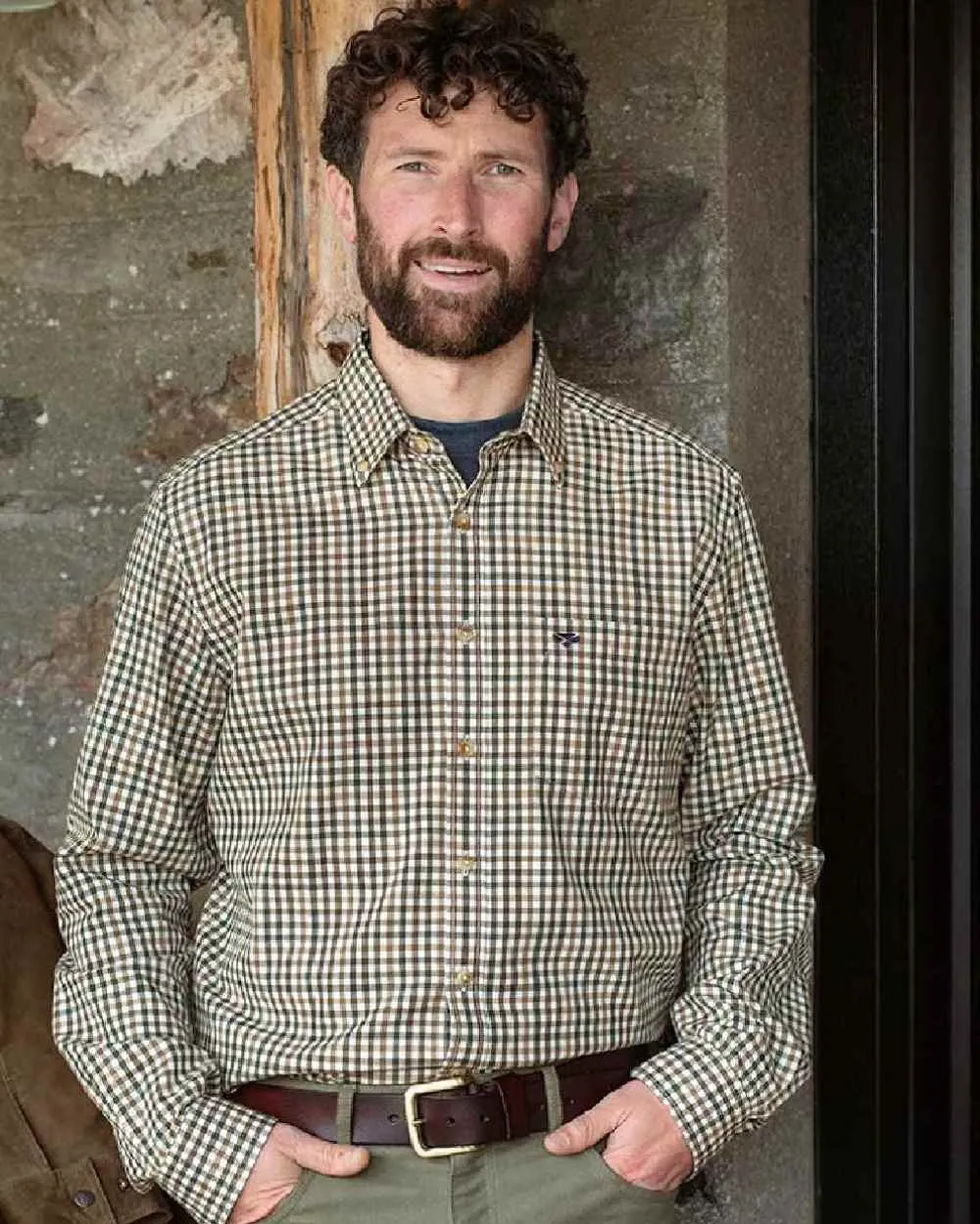 Hoggs of Fife Garvock Cotton Twill Herringbone Check Shirt Men's Check Pattern Shirts