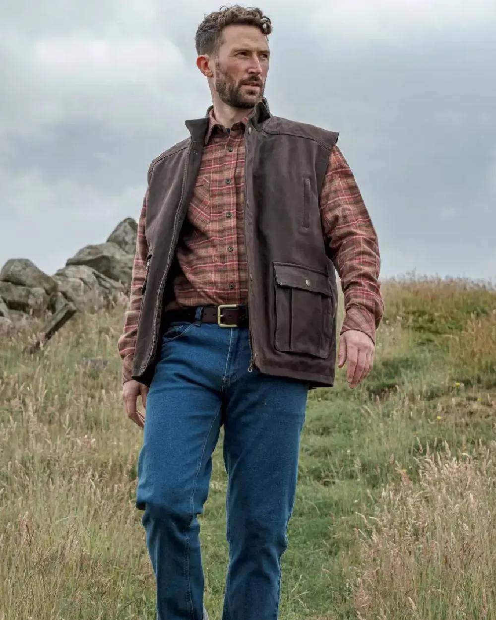 Hoggs of Fife Lomond II Leather Waistcoat Long Sleeve Cotton Shirts