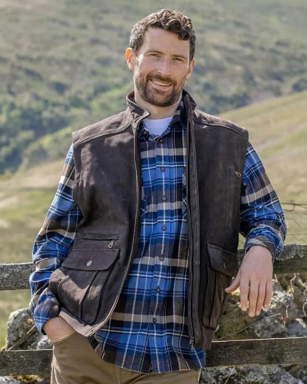Hoggs of Fife Lomond II Leather Waistcoat Long Sleeve Cotton Shirts