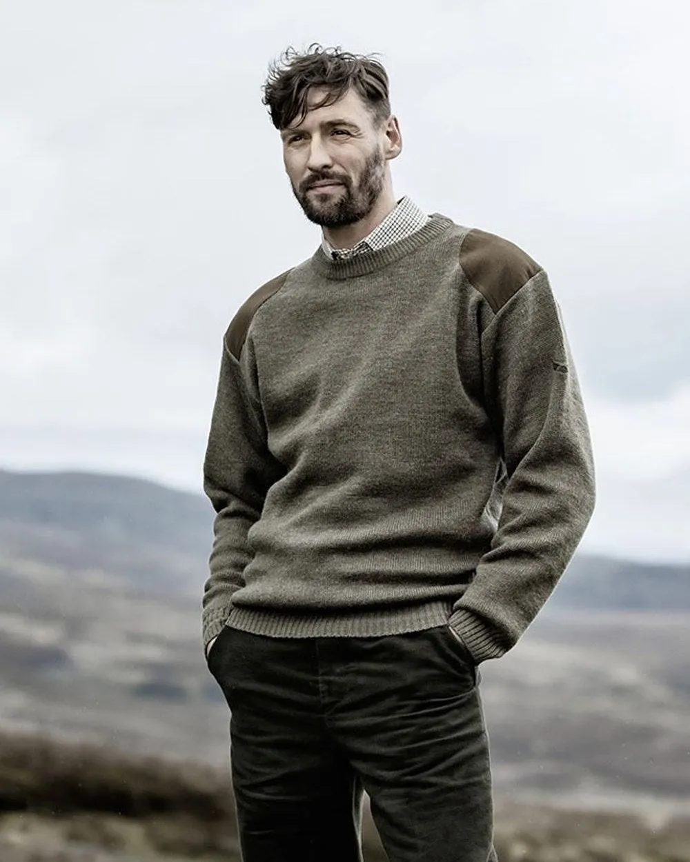 Hoggs of Fife Melrose Hunting Pullover Crew Neck Wool Sweater