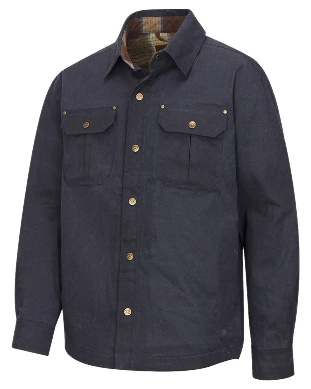 Hoggs of Fife Mens Huntly Waxed Canvas Utility Overshirt Farm Duty Flannel Shirts