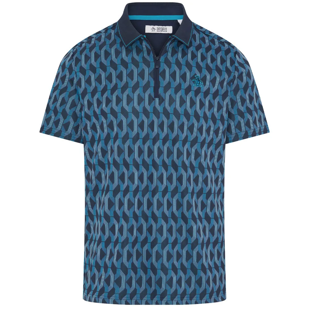 Born to Stand Out Original Penguin All Over Yd Jacquard Colour Block Polo Shirt - Black Iris