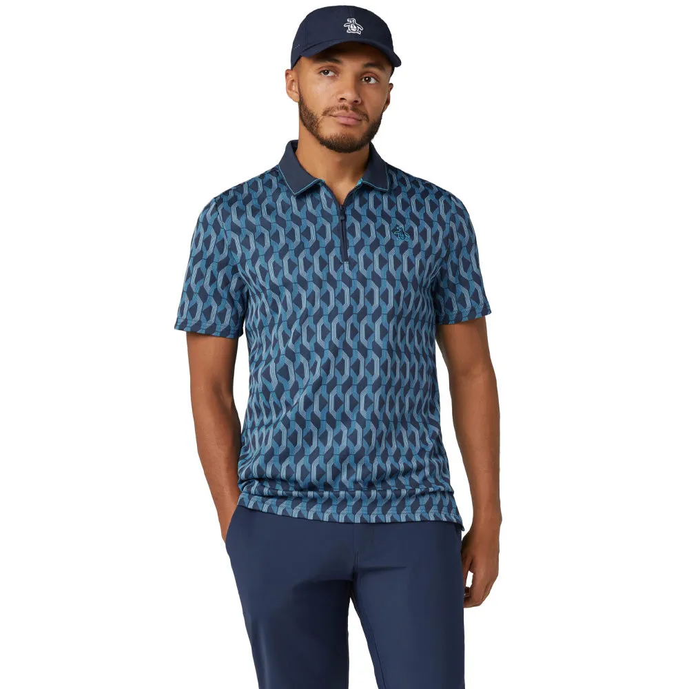 Labor Day Sale Original Penguin All Over Yd Jacquard Colour Block Polo Shirt - Black Iris