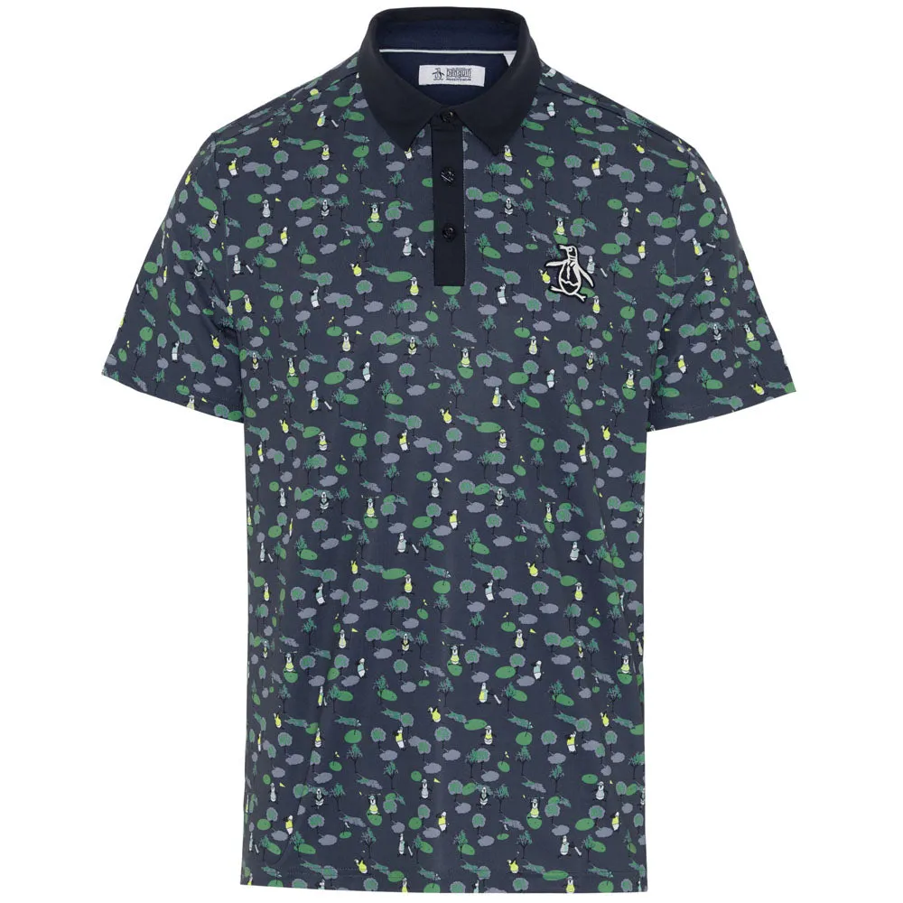 Original Penguin Pete On The Course Large Pete Logo Polo Shirt - Black Iris Black Friday Offer