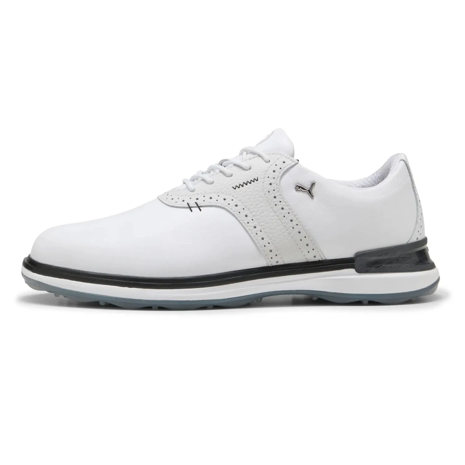 Puma Avant Wingtip Spikeless Golf Shoes - White/Feather Grey/Black Walk with Power