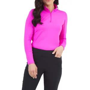 Ibkul Women'S Solid Long Sleeve Zip Mock Neck - Hot Pink Bring the Heat