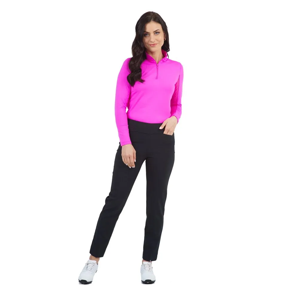 Special Offer Ibkul Women'S Solid Long Sleeve Zip Mock Neck - Hot Pink