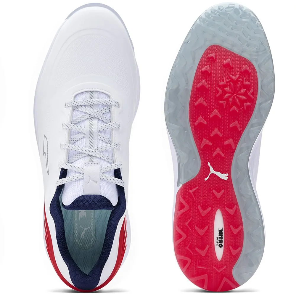 Thanksgiving Day Sale Christmas Day Sale Puma Alphacat Nitro Spikeless Shoes - White/For All Time Red/Navy