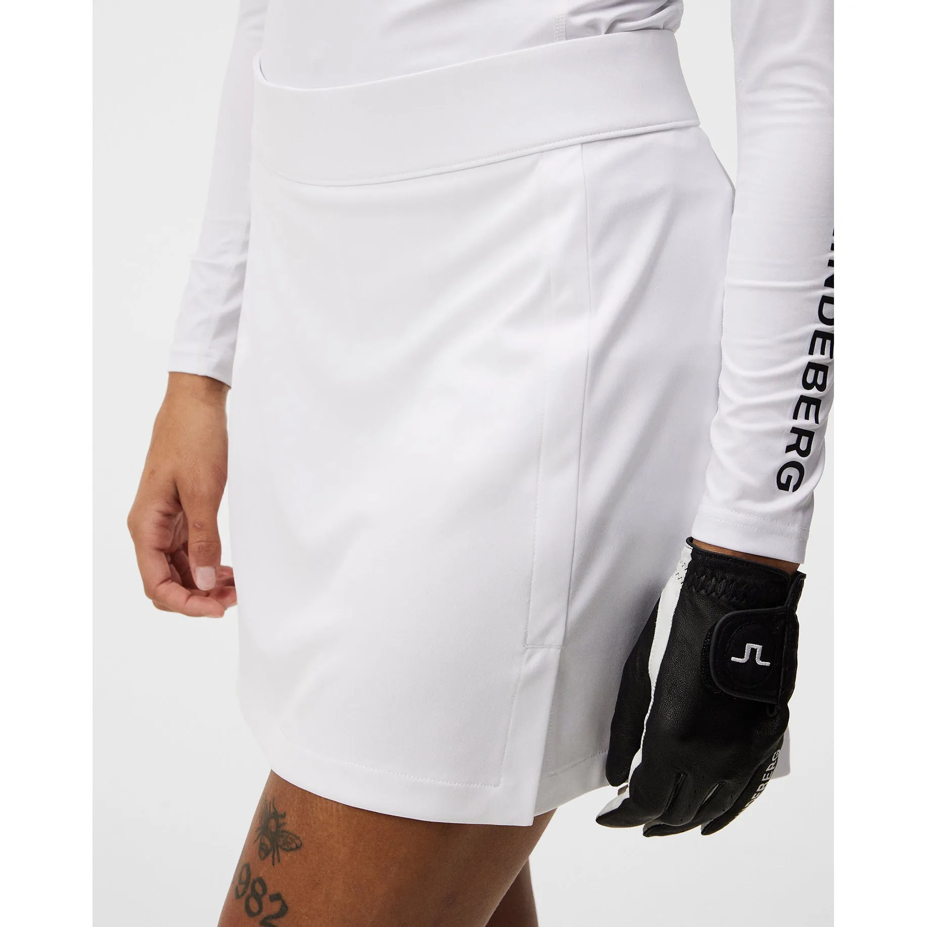 J.Lindeberg Women'S Amelie Mid Golf Skirt - White Black Friday Exclusive Independence Day Sale