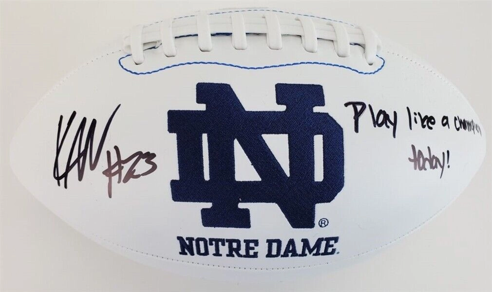 Kyren Williams "Play Like A Champion Today!" Signed Notre Dame Logo Football