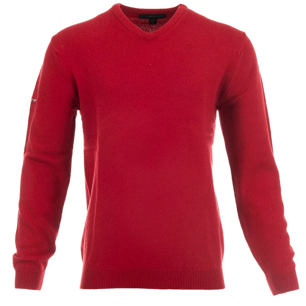 Stride with Confidence Greg Norman By Proquip Lambswool Water Repellent V-Neck Golf Sweater - Red
