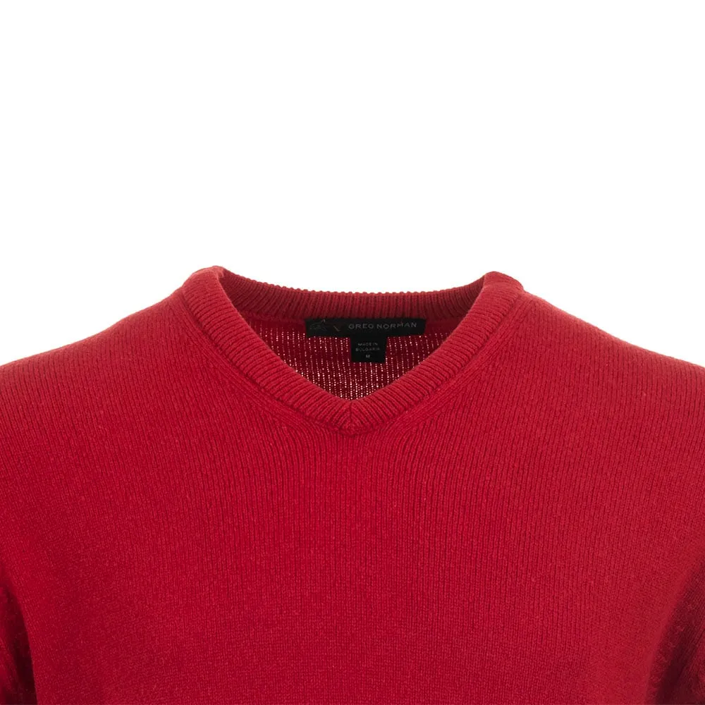 Greg Norman By Proquip Lambswool Water Repellent V-Neck Golf Sweater - Red Redefine Classic Black Friday Exclusive