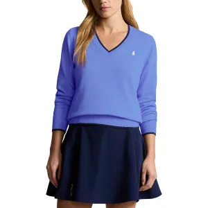 Born to Stand Out Unleash Your Power Rlx Ralph Lauren Women'S Cotton Blend V-Neck Golf Jumper - Greenwich Blue