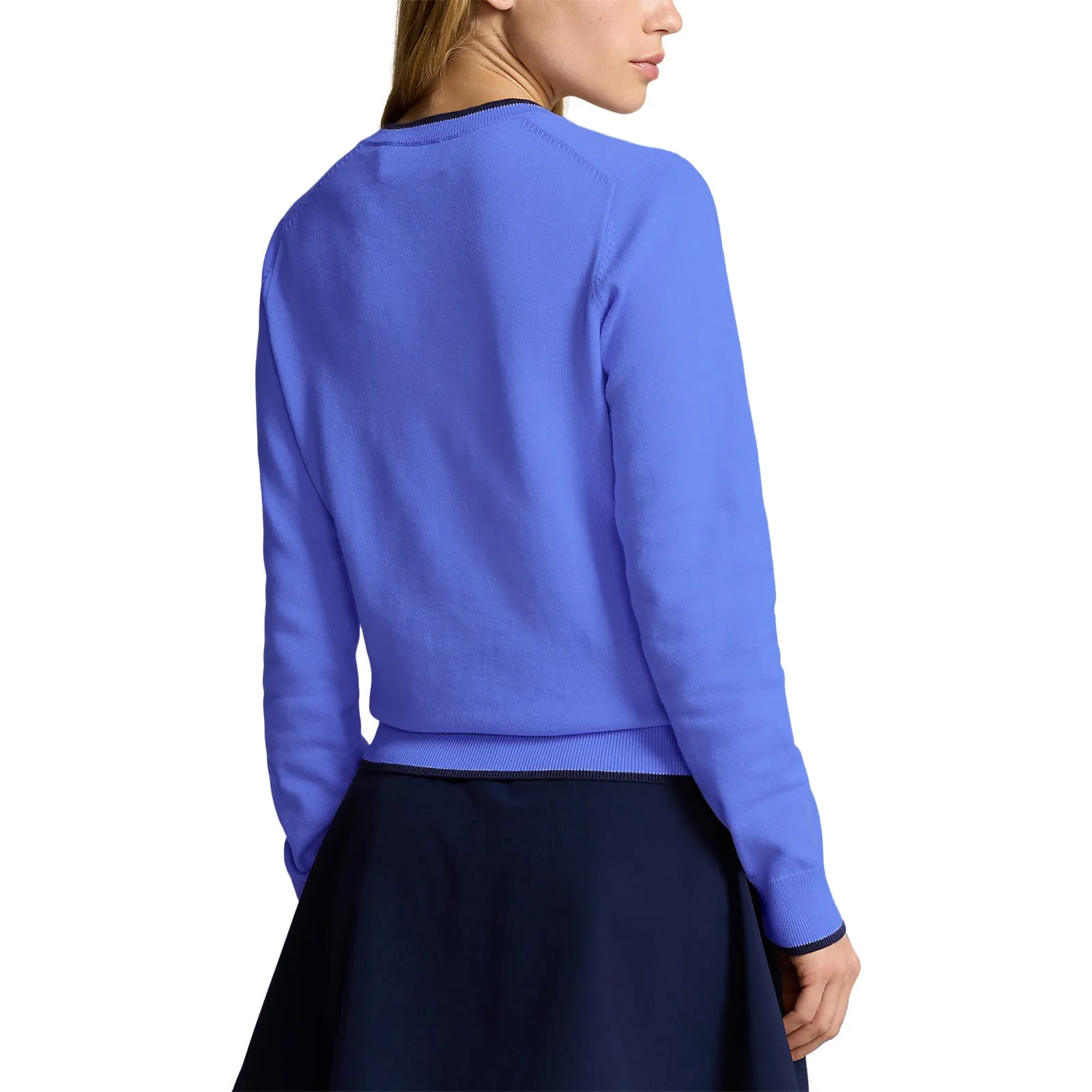 Rlx Ralph Lauren Women'S Cotton Blend V-Neck Golf Jumper - Greenwich Blue Back To School Sale