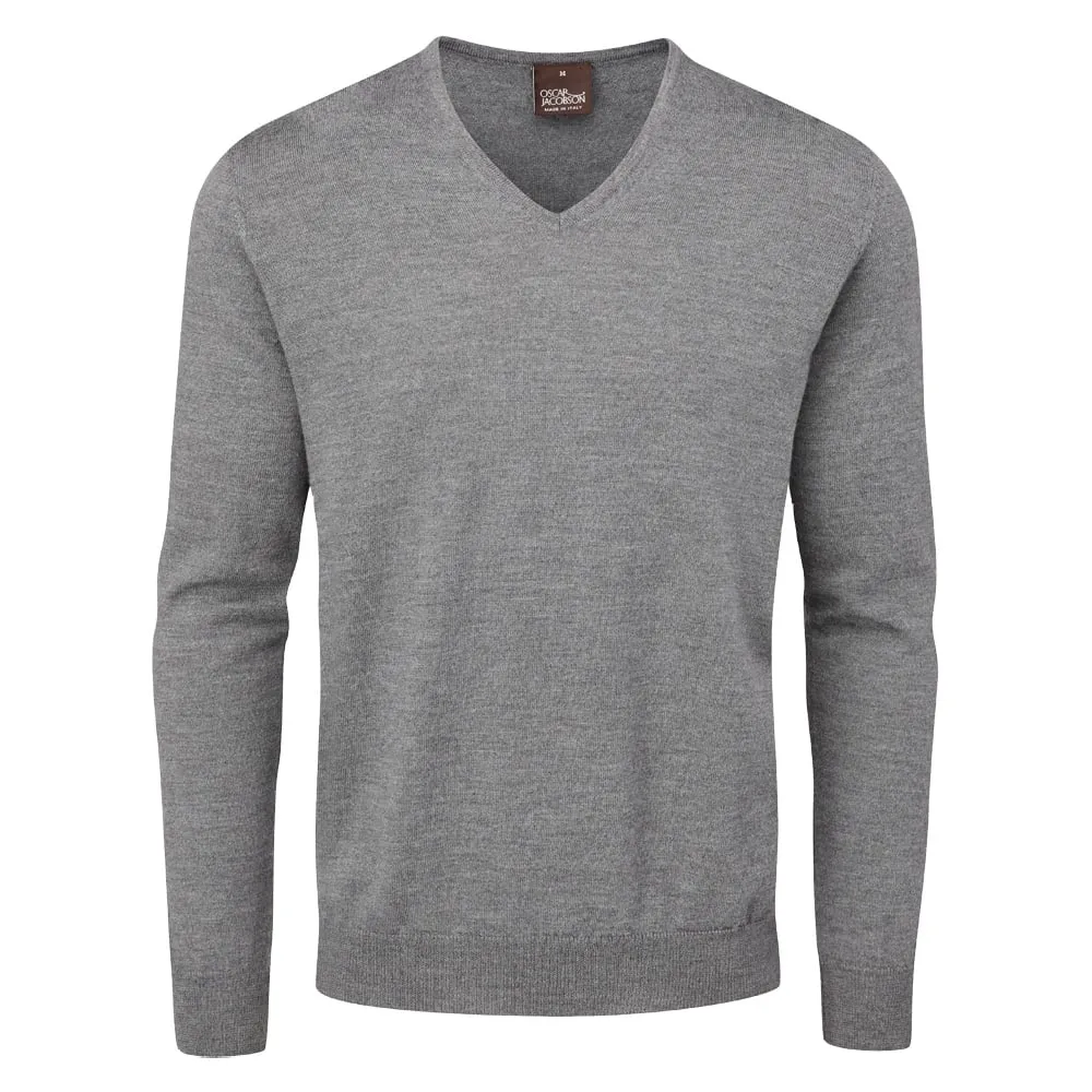 Oscar Jacobson Weston V-Neck Merino Sweater - Dark Grey Built to Move You Command Attention