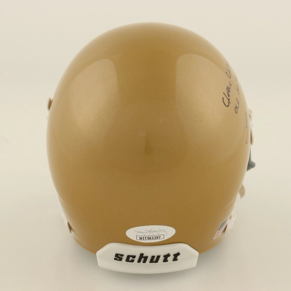 Lou Holtz Signed Fighting Irish Mini Helmet "Cheer, Cheer, For Old Notre Dame"