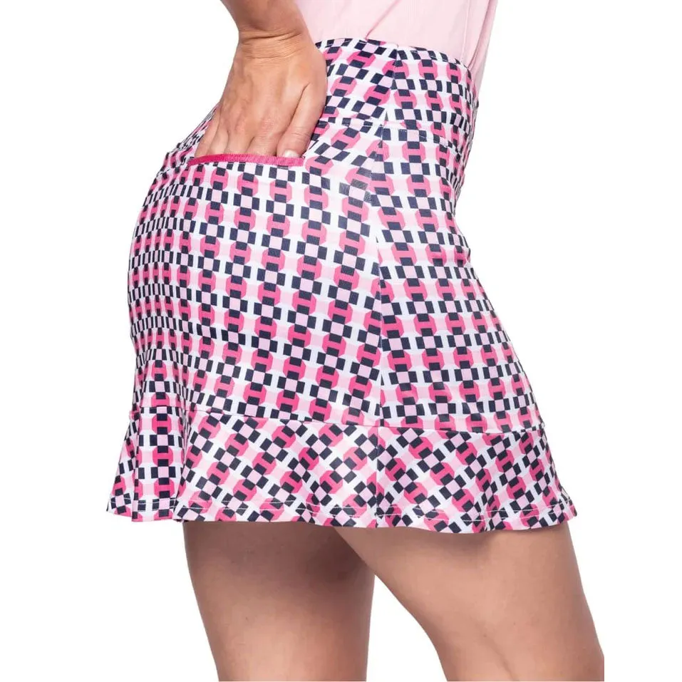 Golftini Women'S The Fighter 17.5" Golf Skort - Pink Print Push Beyond Limits Walk Tall
