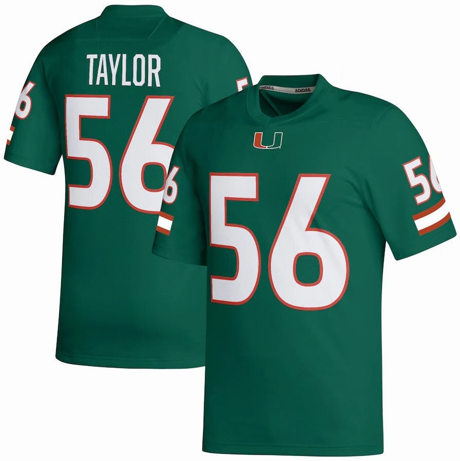 M.Hurricanes #56 Leonard Taylor NIL Football Player Jersey - Green. American College Jerseys