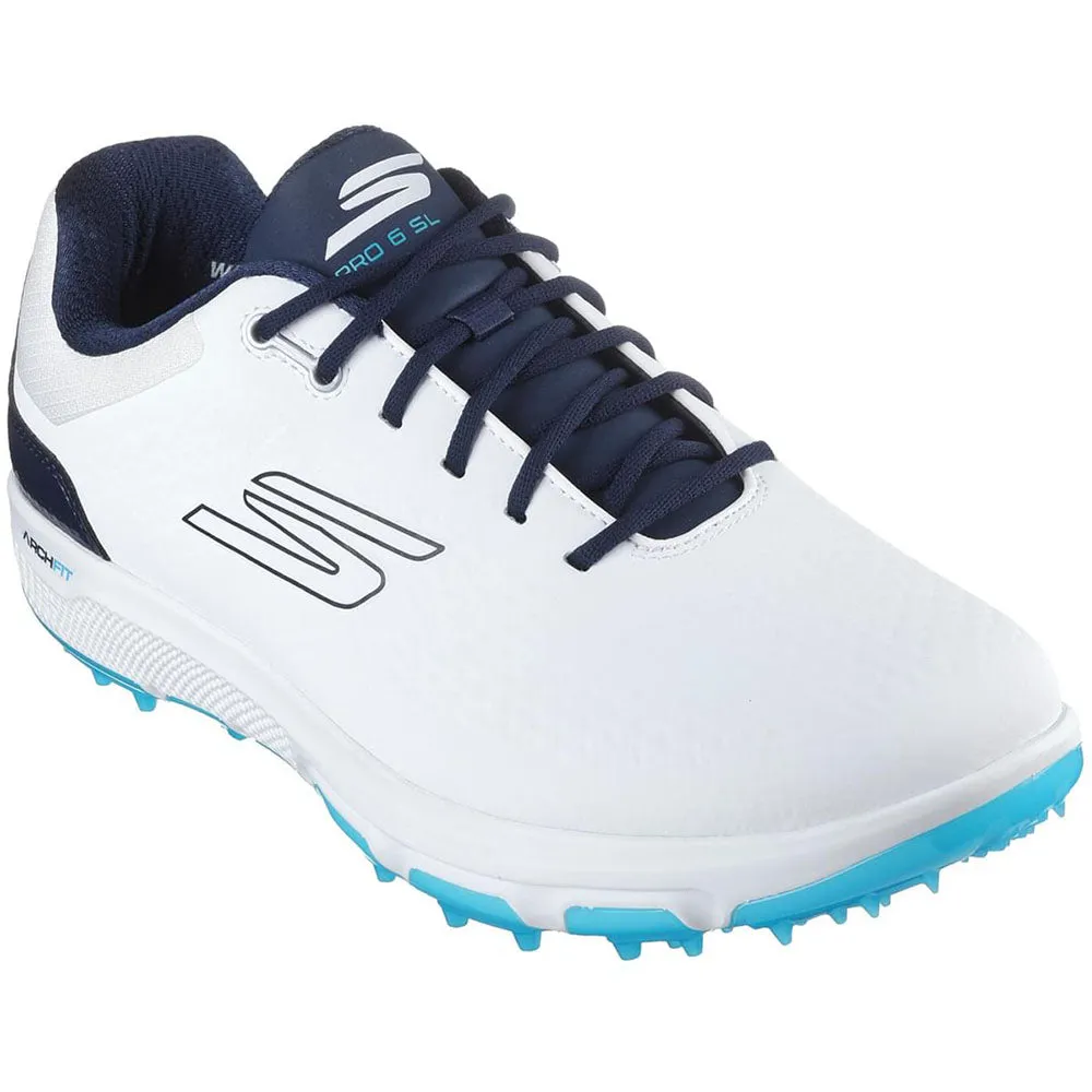 Walk Tall Unleash Your Power Skechers Go Golf Pro 6 Spikeless Waterproof Shoes - White/Navy/Blue