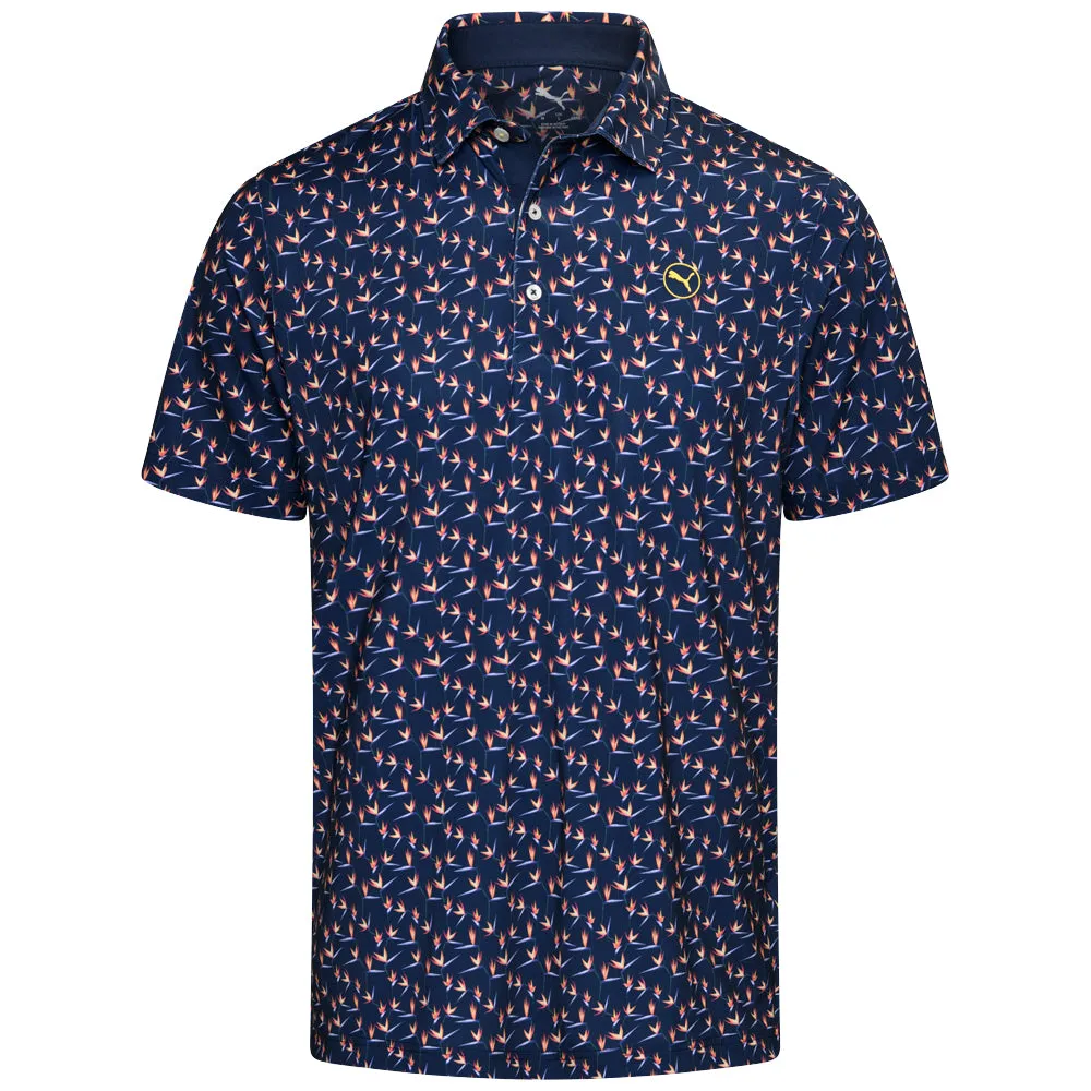 Puma Mattr Paradise Polo Shirt - Deep Navy/Sunny Yellow Chase What Moves You Walk Loud