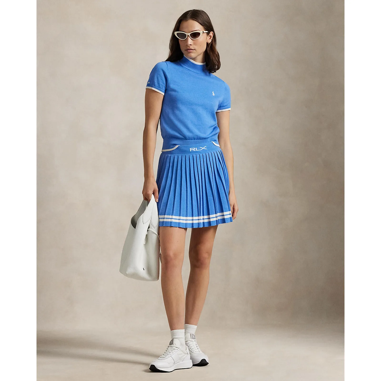 The Fast Lane Choice Rlx Ralph Lauren Women'S Short Sleeve Mock Neck Pullover - Summer Blue