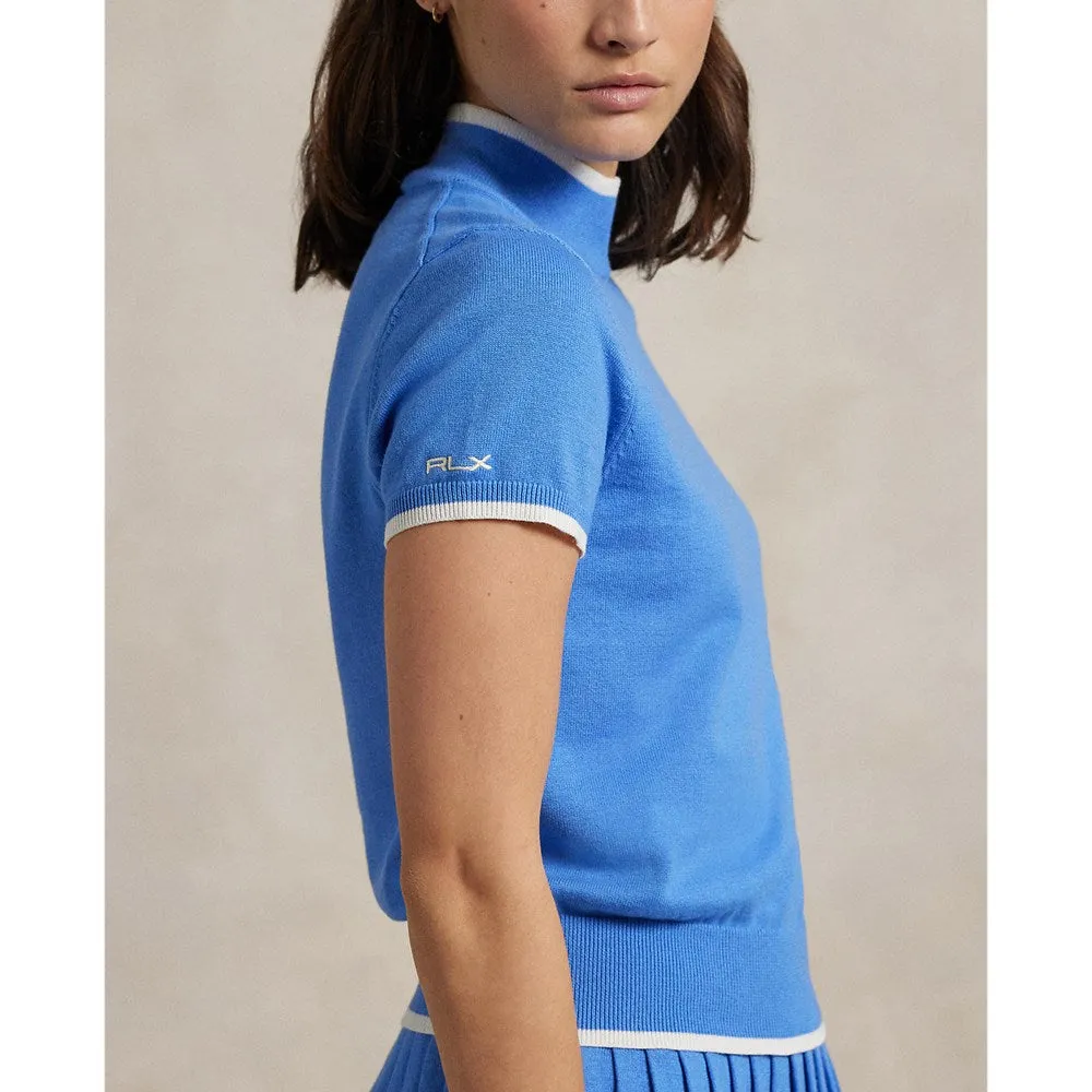 Rlx Ralph Lauren Women'S Short Sleeve Mock Neck Pullover - Summer Blue Limited Time Offer Performance Unleashed