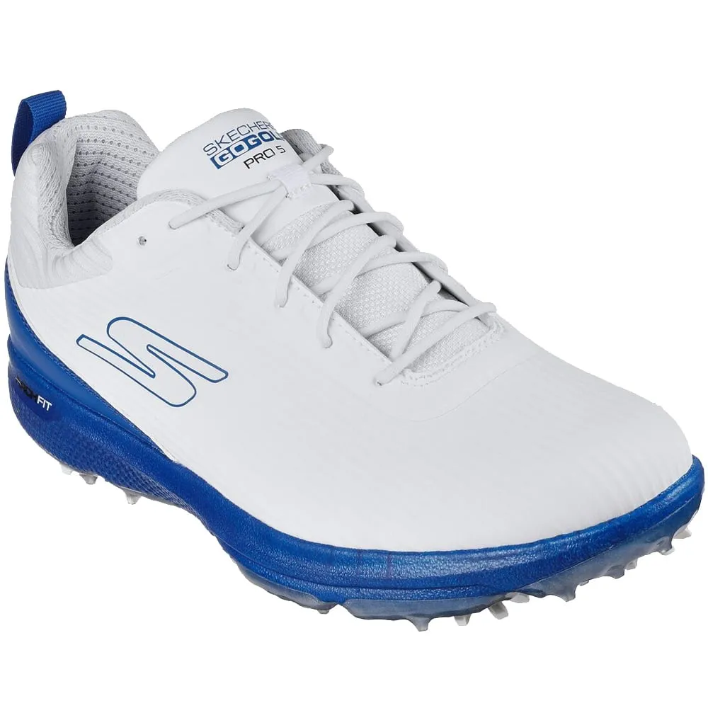 Memorial Day Sale Skechers Go Golf Pro 5 Hyper Spiked Waterproof Shoes - White/Blue