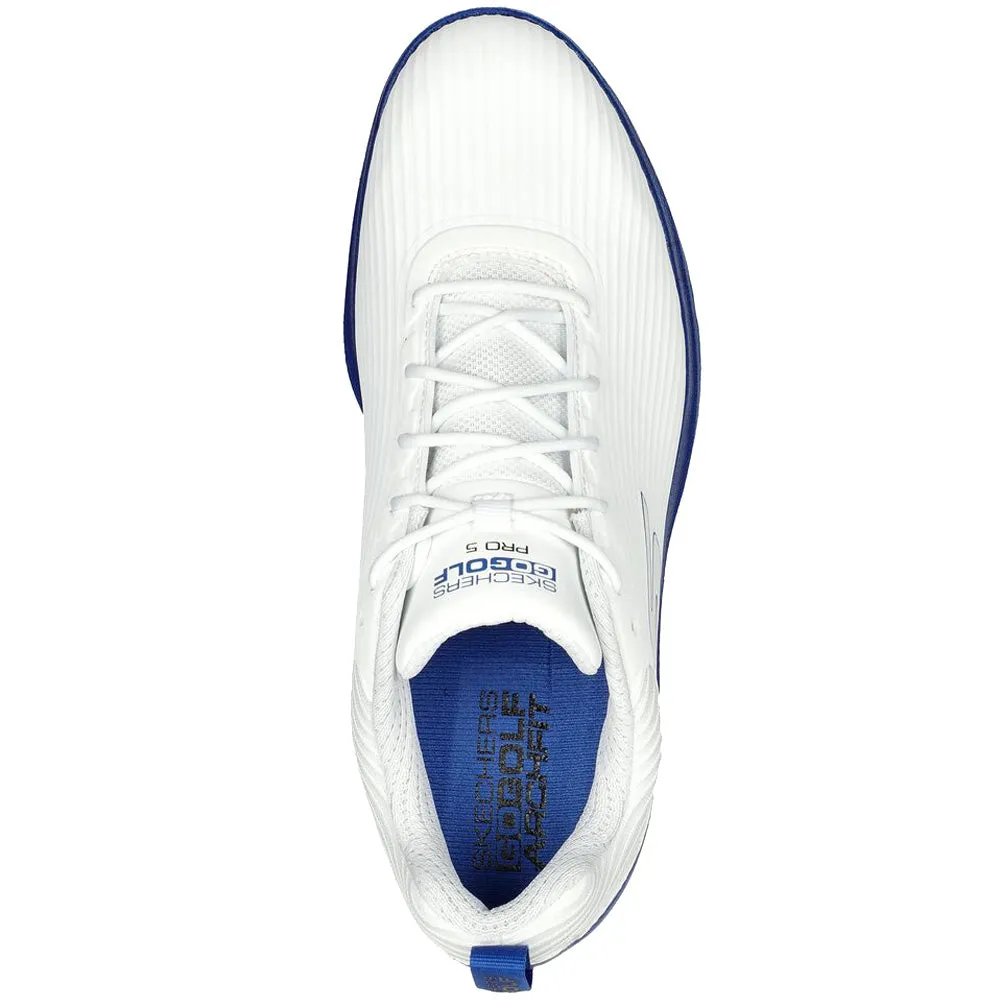 Skechers Go Golf Pro 5 Hyper Spiked Waterproof Shoes - White/Blue Lead with Style Budget Friendly