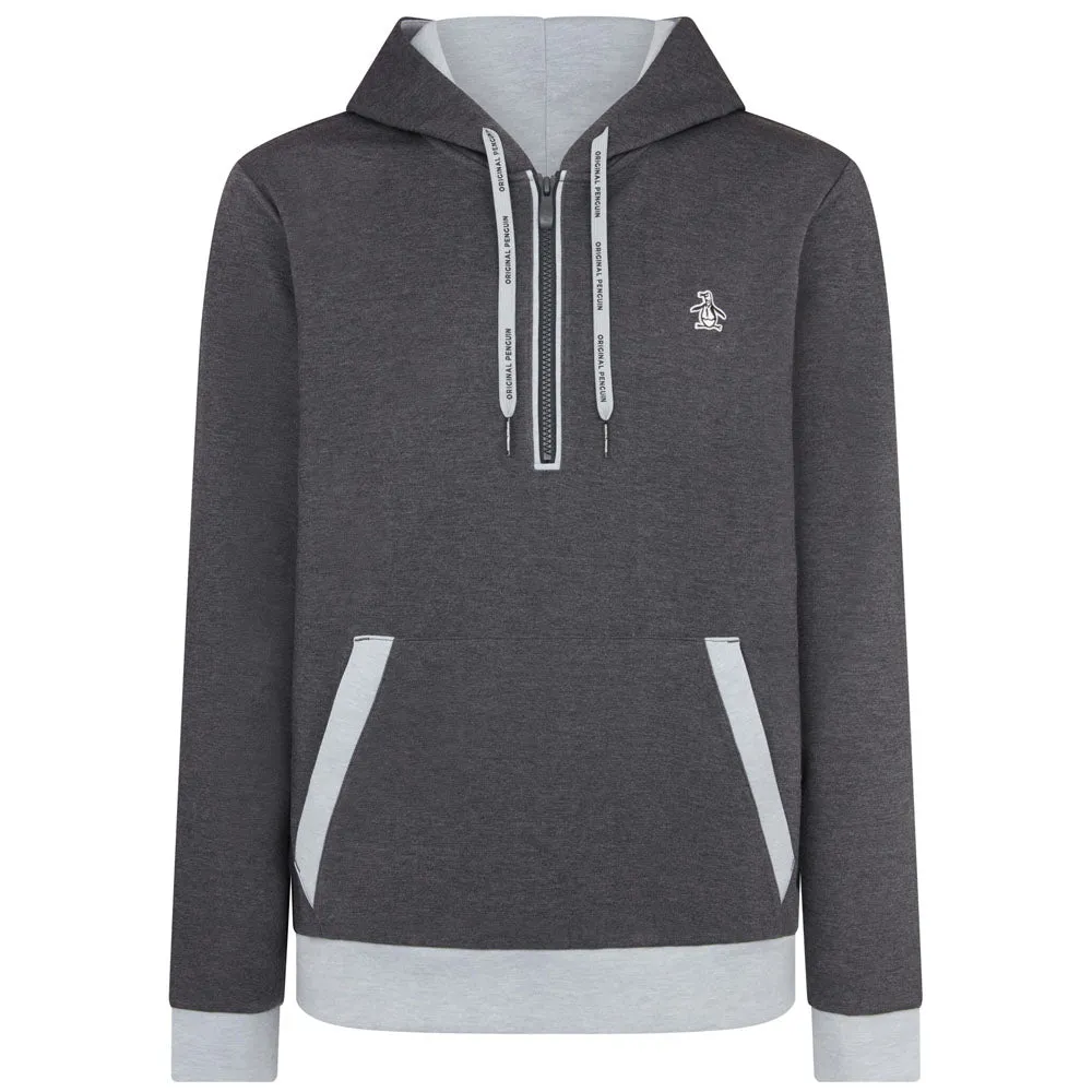 Original Penguin 1/4 Zip Colour Block Hoodie - Dark Caviar Heather Unleash Your Power President's Day Sale