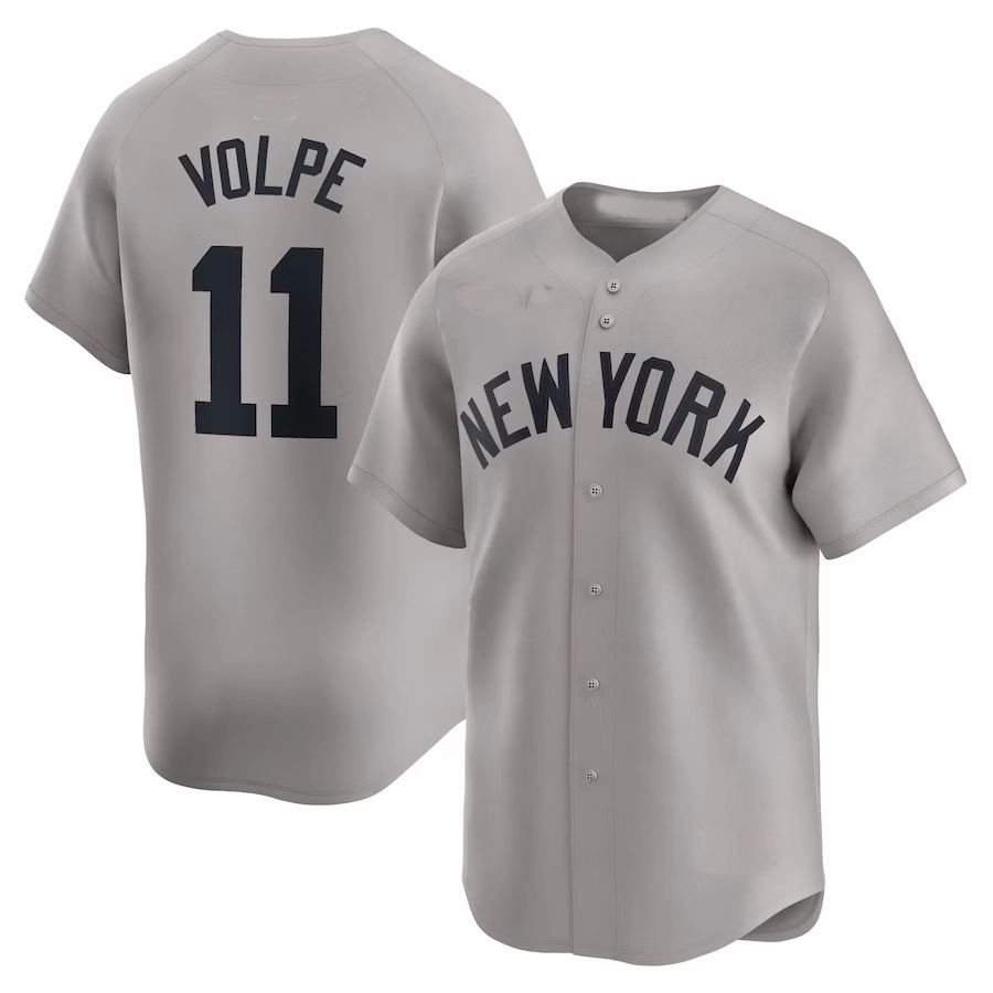 New York Yankees #11 Anthony Volpe Gray 2024 Away Limited Cool Base Stitched Baseball Jersey