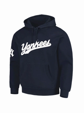New York Yankees Majestic MLB Script Vintage Hoodie Jumper - Navy
